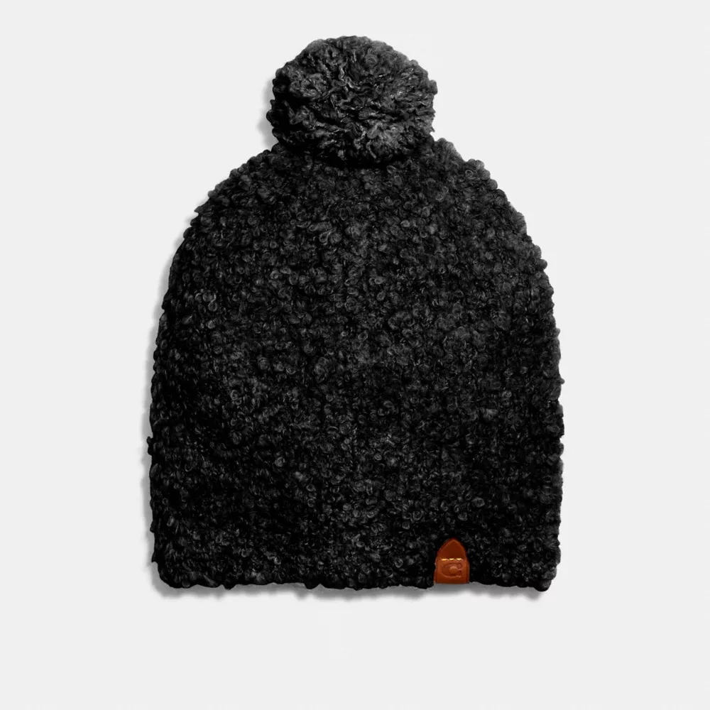 Coach Fleece Textured Pom Beanie