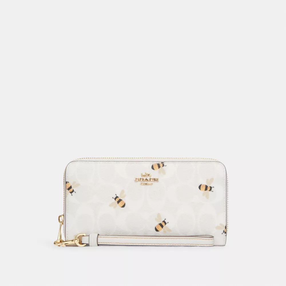 Coach Long Zip Around Wallet In Signature Canvas With Bee Print - Image 2