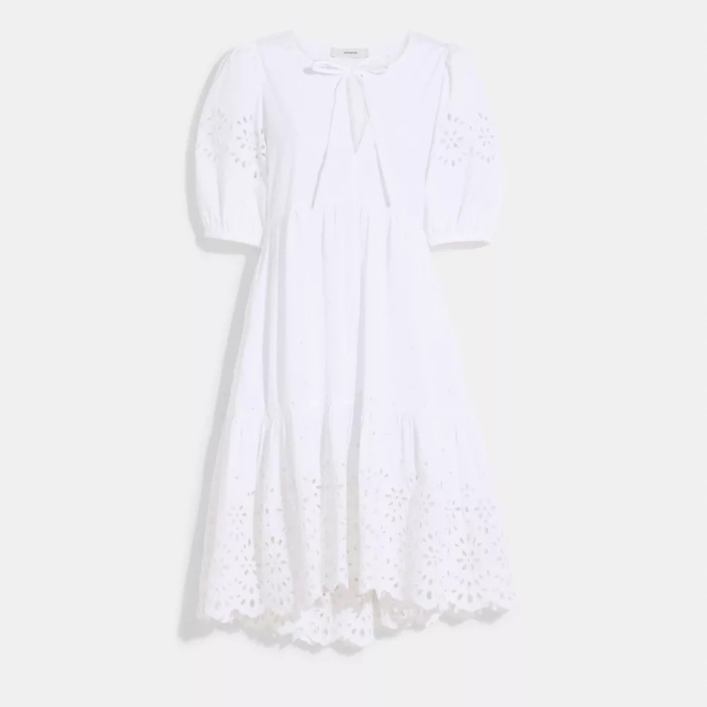 Coach Broderie Anglaise Puff Sleeve Dress In Organic Cotton - Image 3