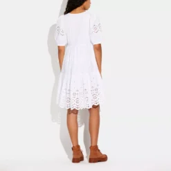 Coach Broderie Anglaise Puff Sleeve Dress In Organic Cotton