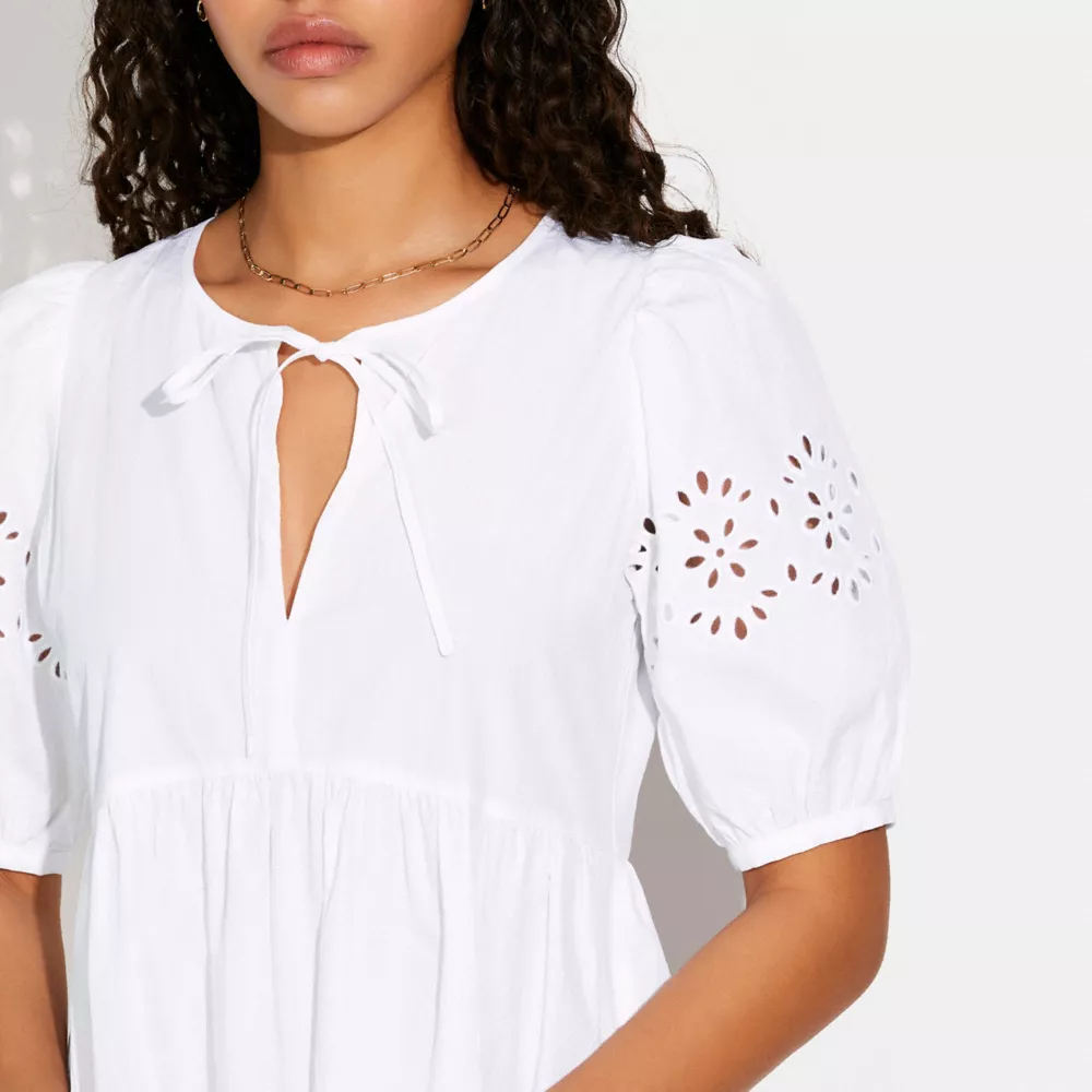 Coach Broderie Anglaise Puff Sleeve Dress In Organic Cotton - Image 2