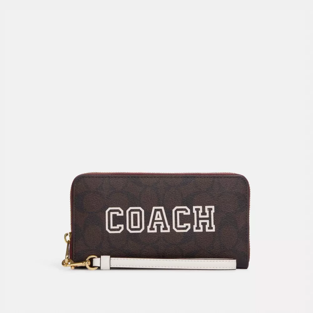 Coach Long Zip Around Wallet In Signature Canvas With Varsity Motif - Image 6