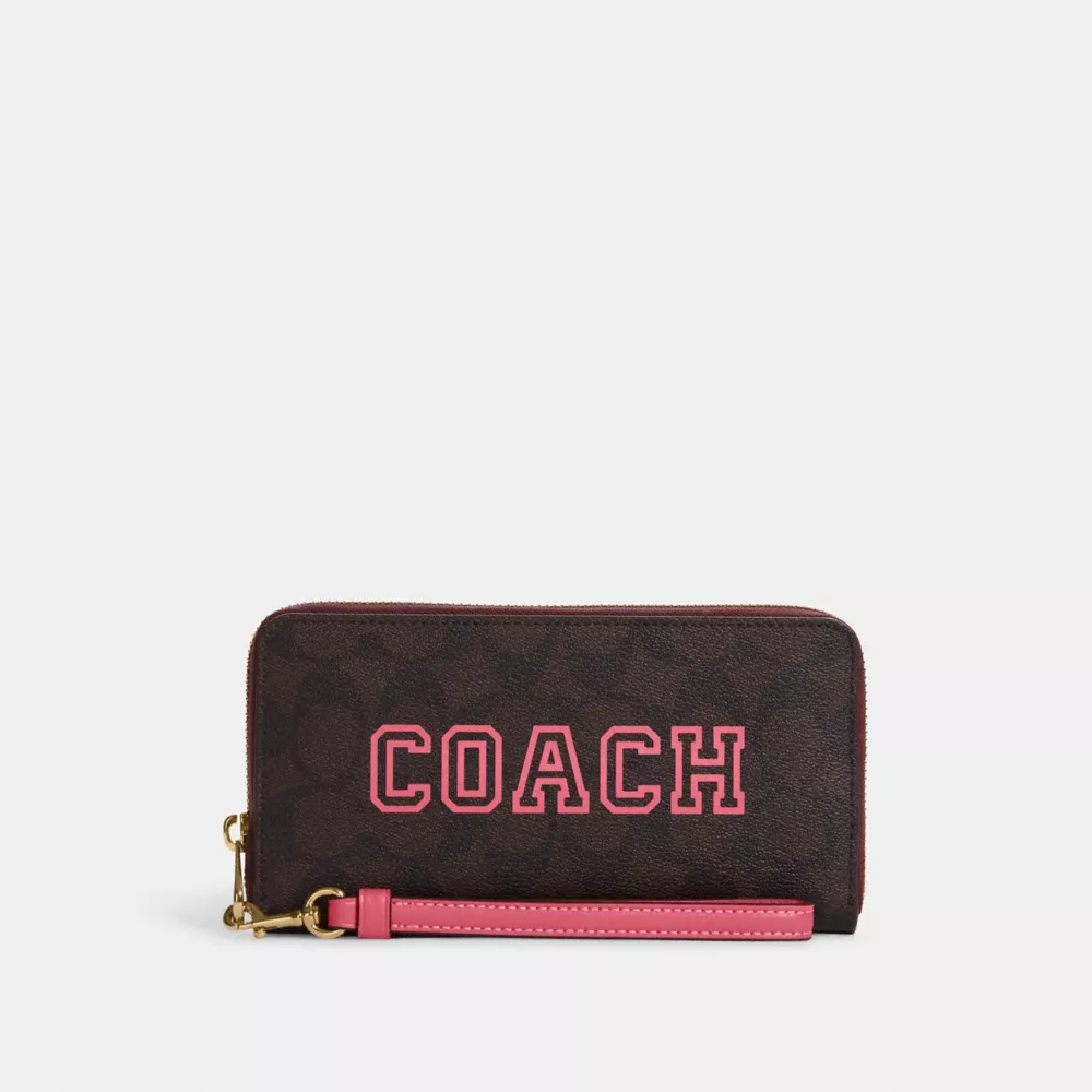 Coach Long Zip Around Wallet In Signature Canvas With Varsity Motif - Image 3