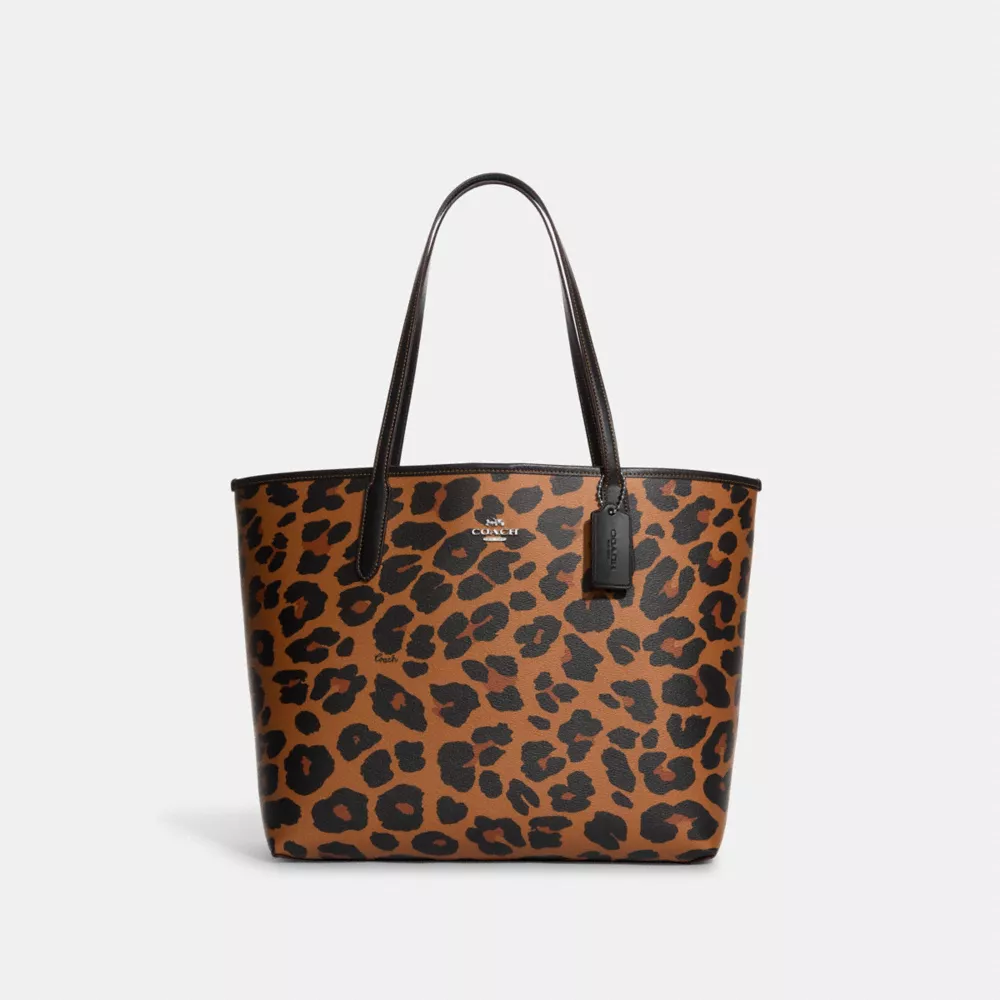 Coach City Tote With Leopard Print And Signature Canvas Interior - Image 3