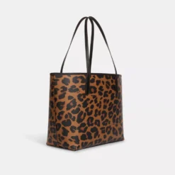 Coach City Tote With Leopard Print And Signature Canvas Interior