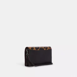 Coach Anna Foldover Clutch Crossbody With Leopard Print And Signature Canvas