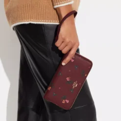 Coach Long Zip Around Wallet With Holiday Bells Print