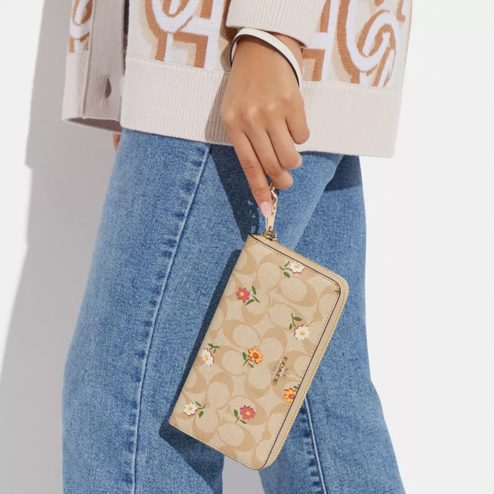 Coach Long Zip Around Wallet In Signature Canvas With Nostalgic Ditsy Print - Image 2