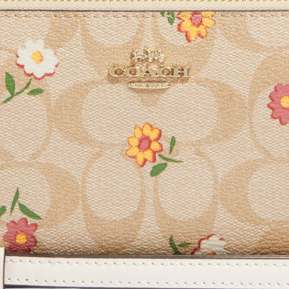 Coach Long Zip Around Wallet In Signature Canvas With Nostalgic Ditsy Print - Image 3