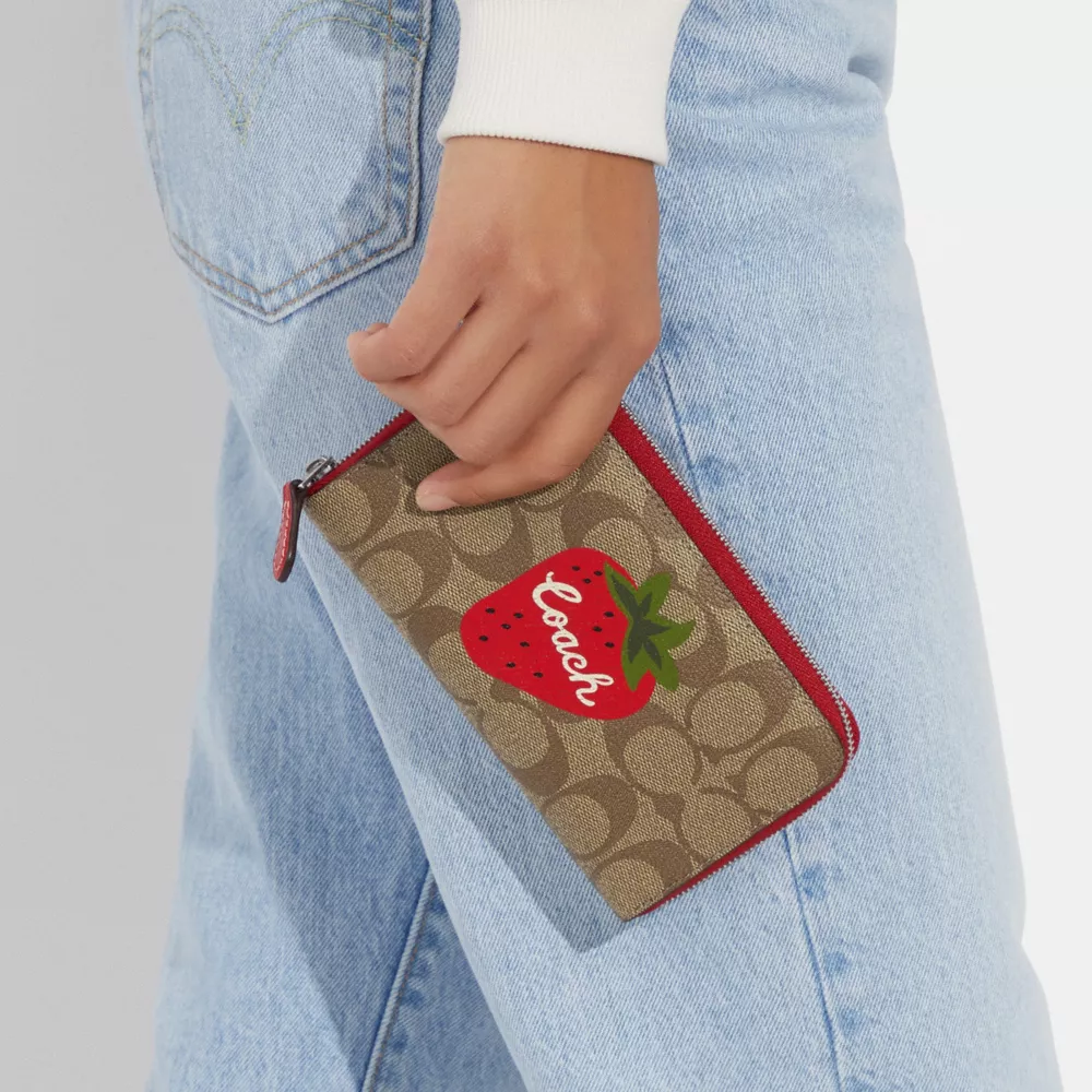 Coach Medium Id Zip Wallet In Signature Canvas With Wild Strawberry - Image 3