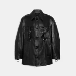 Coach Leather Buckle Shirt Jacket