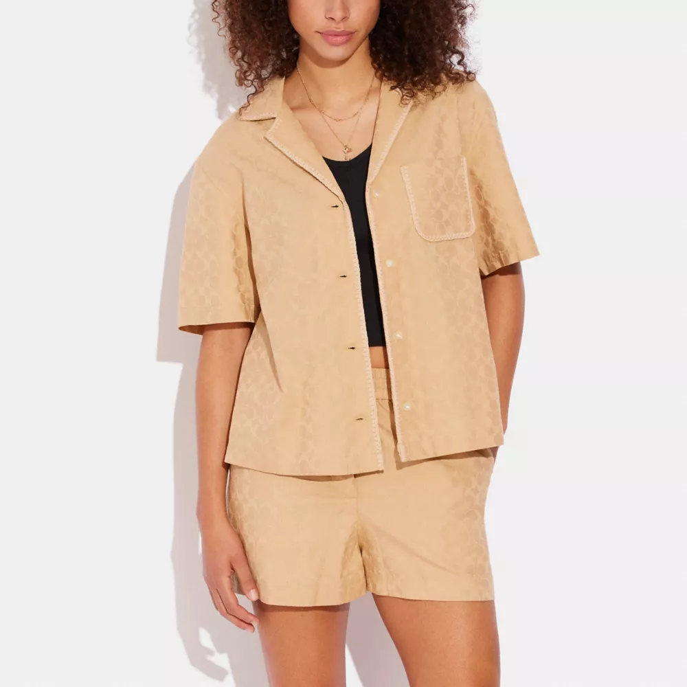 Coach Signature Jacquard Crochet Trim Set Button Down Shirt - Image 3