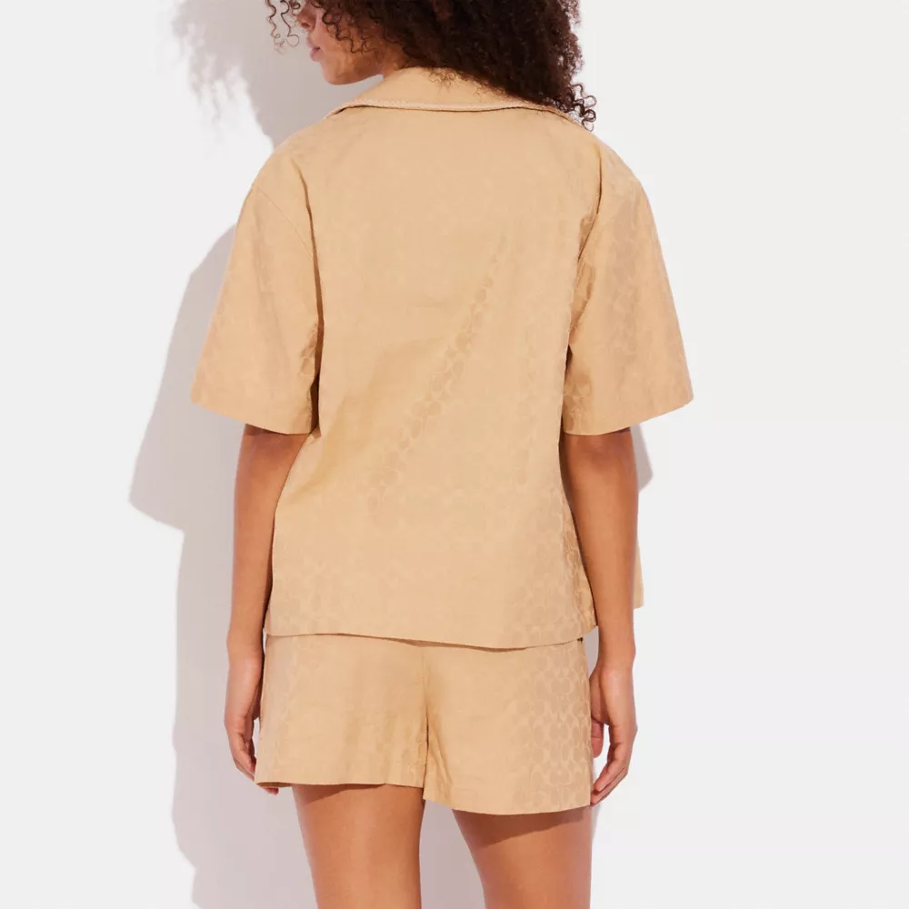 Coach Signature Jacquard Crochet Trim Set Button Down Shirt - Image 2