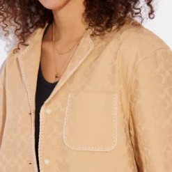 Coach Signature Jacquard Crochet Trim Set Button Down Shirt