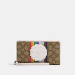 Dempsey Large Phone Wallet In Signature Jacquard With Rainbow Stripe And Coach Patch