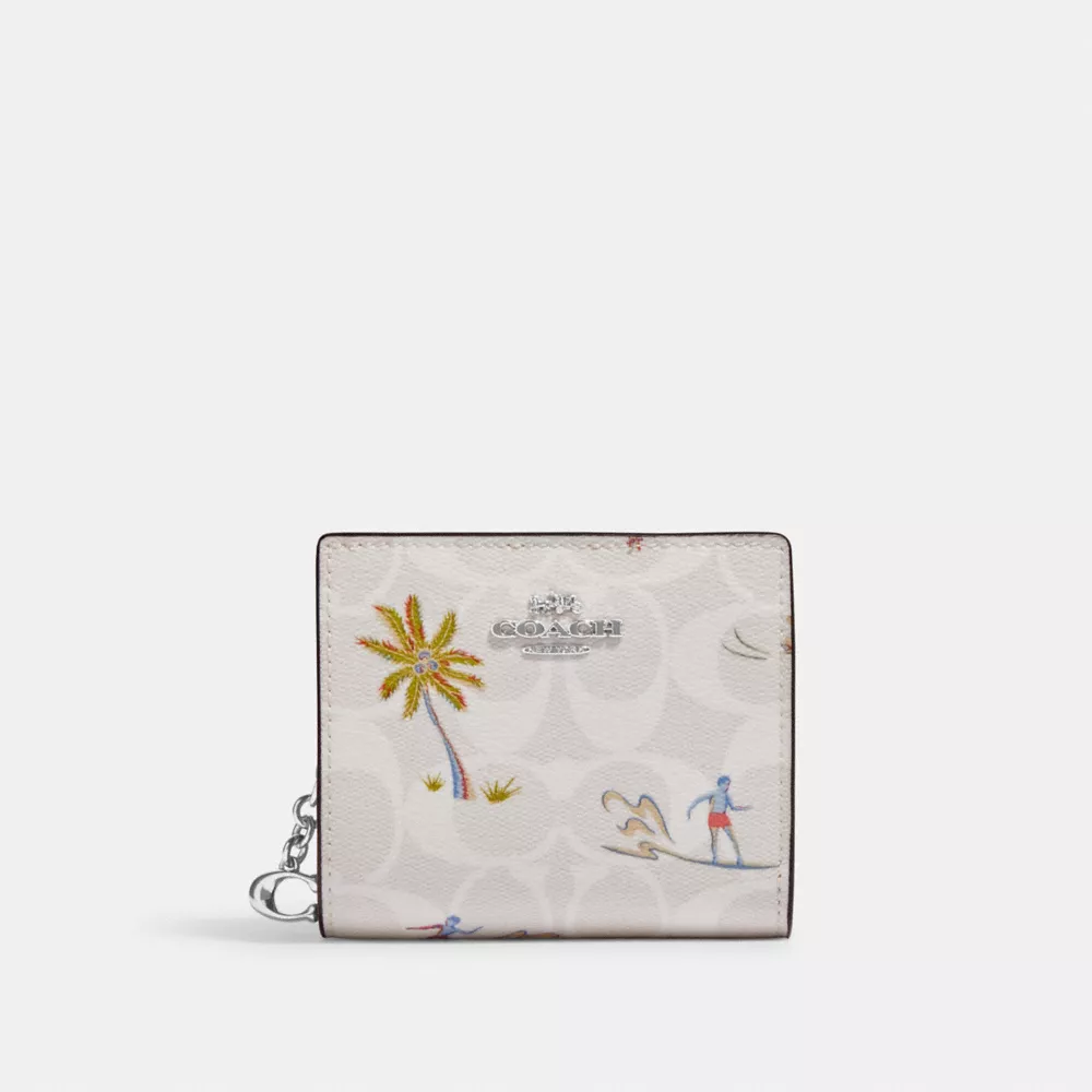 Coach Snap Wallet In Signature Canvas With Hula Print