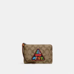 Coach Corner Zip Wristlet In Signature Canvas With Patch
