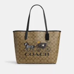 Coach City Tote In Signature Canvas With Halloween Horse And Carriage