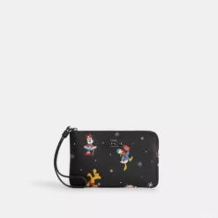 Disney X Coach Corner Zip Wristlet With Holiday Print