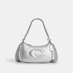 Coach Teri Shoulder Bag In Silver Metallic With Signature Quilting
