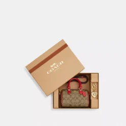 Coach Boxed Mini Rowan Crossbody With Hearts Key Ring In Signature Canvas